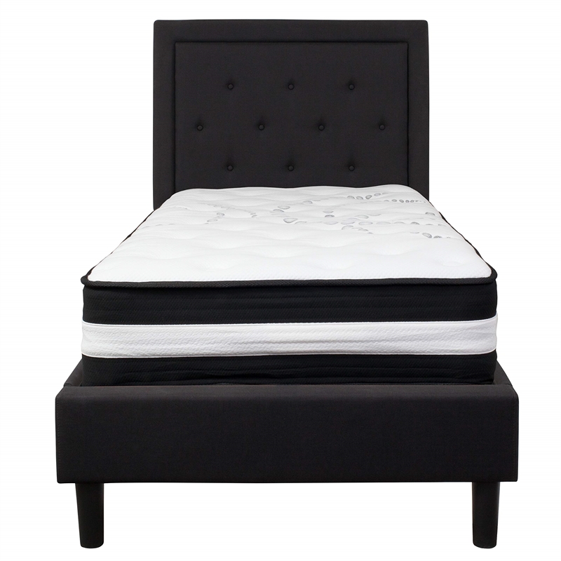 Flash Furniture Twin Platform Panel Bed and Mattress in Black