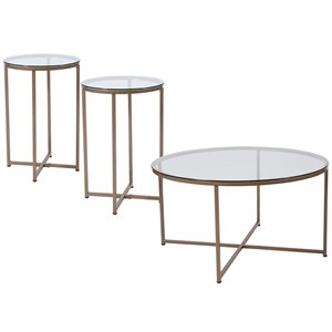 flash furniture greenwich 3 piece glass top coffee table set in gold
