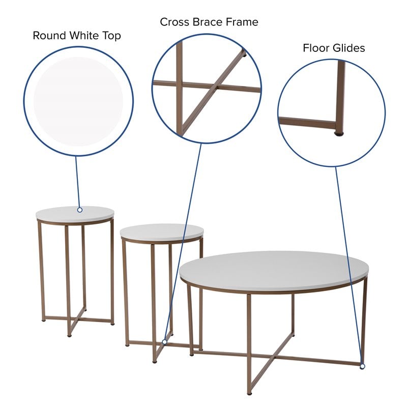 Flash Furniture Hampstead 3 Piece Coffee Table Set in White