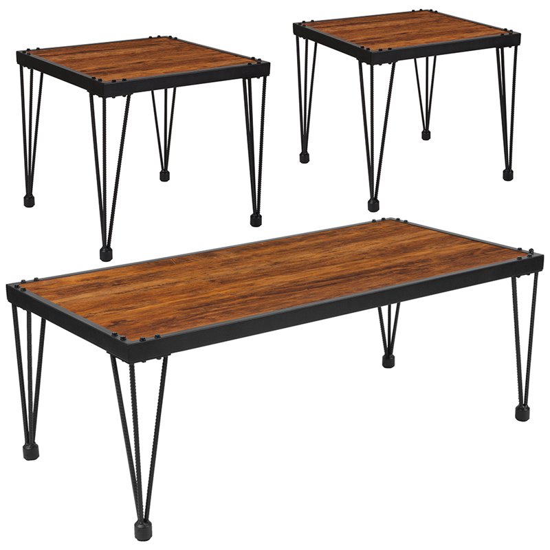 Flash Furniture Baldwin 3 Piece Coffee Table Set In Rustic Walnut Image Is Loading Flash Furniture Baldwin 3 Piece Coffee Table Set