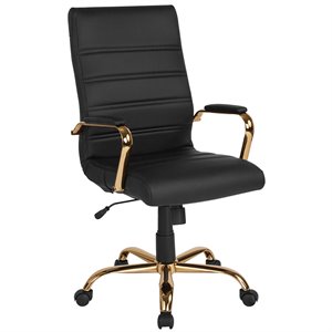 flash furniture horizontal leather stitching office swivel chair in black and gold
