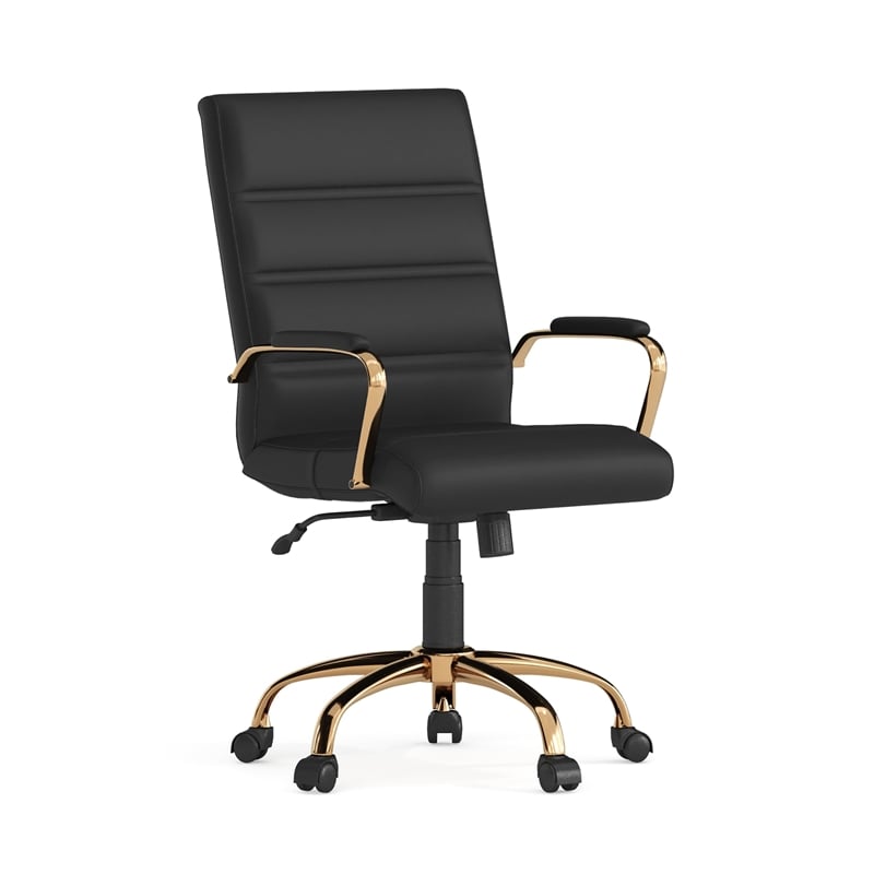 Flash Furniture Mid Back Leather Office Swivel Chair in Black and Gold