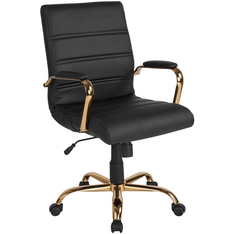 Flash Furniture Mid Back Leather Office Swivel Chair in Black and Gold