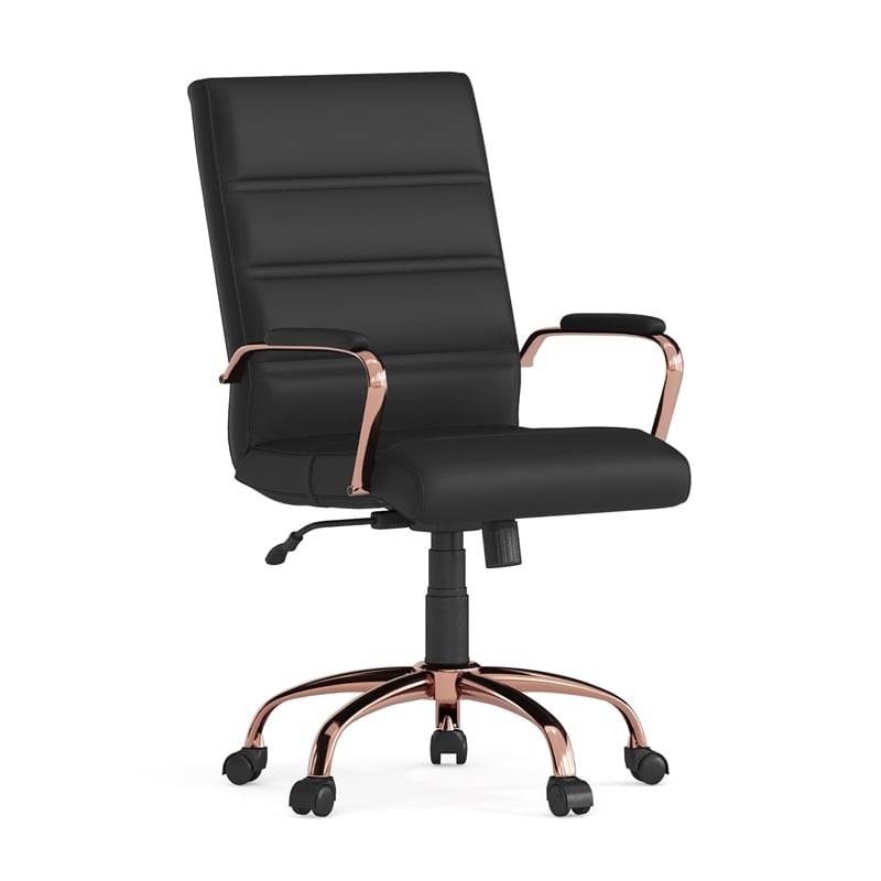 Flash Furniture Mid Back LeatherSoft Office Swivel Chair in Black and Rose Gold