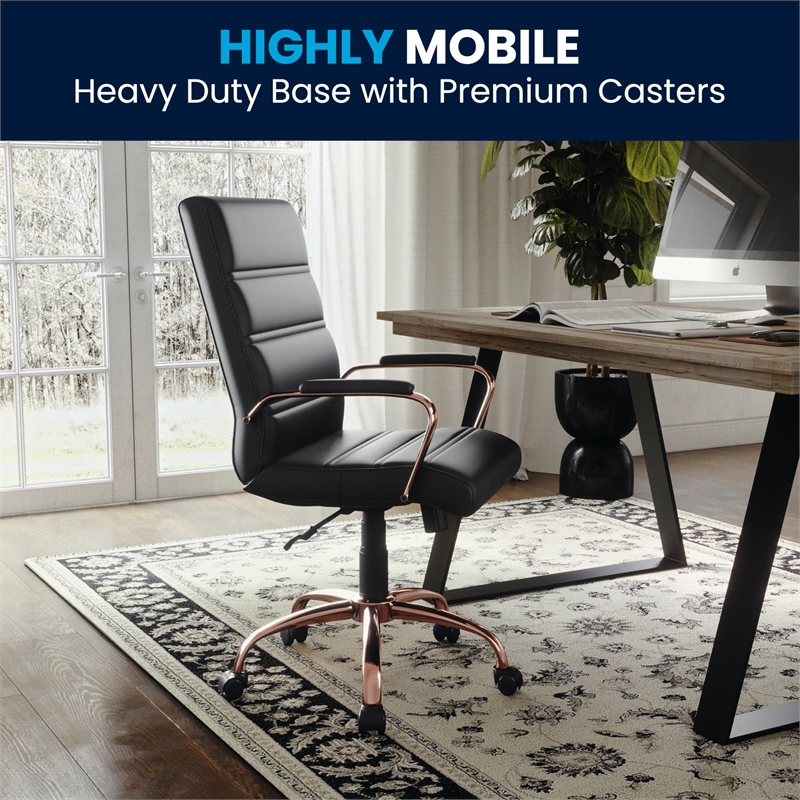 Flash Furniture Mid Back LeatherSoft Office Swivel Chair in Black and Rose Gold