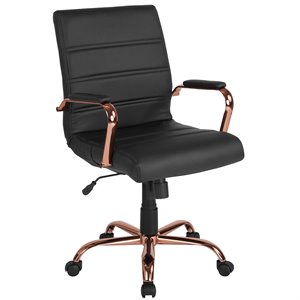 Flash Furniture Mid Back LeatherSoft Office Swivel Chair in Black and Rose Gold