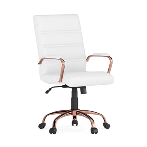 Flash Furniture Mid Back Leather Office Swivel Chair in White and Rose Gold