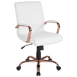 Flash Furniture Mid Back Leather Office Swivel Chair in White and Rose Gold