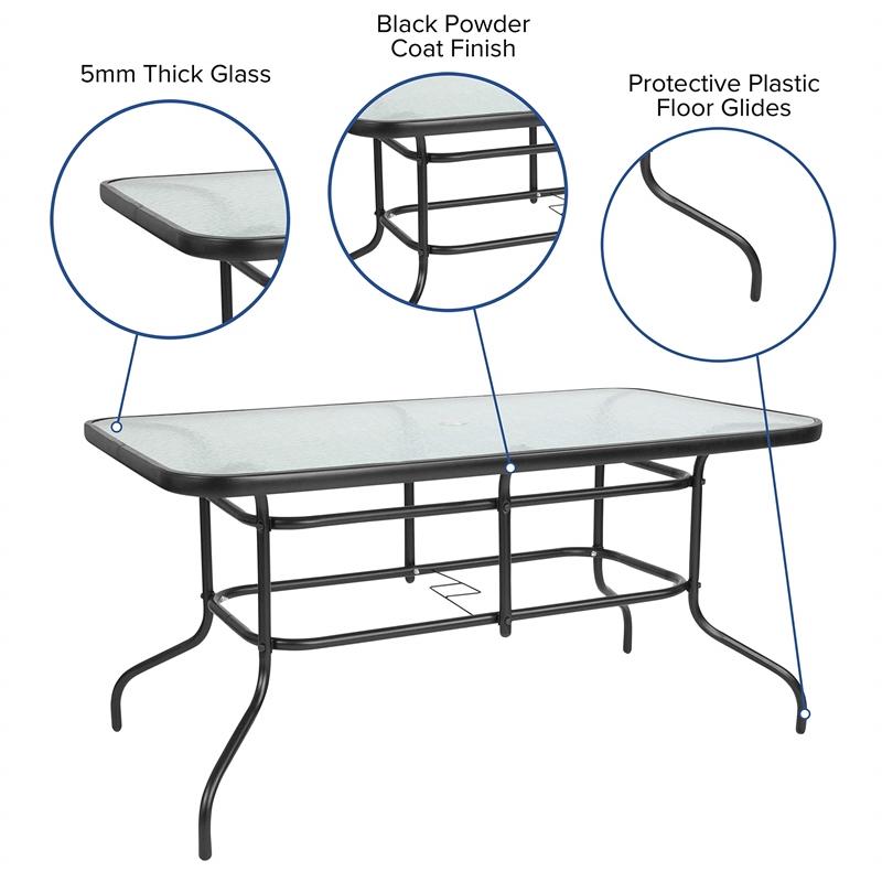 Flash Furniture 55X31.5 Glass Metal Table In Clear Top Black Frame