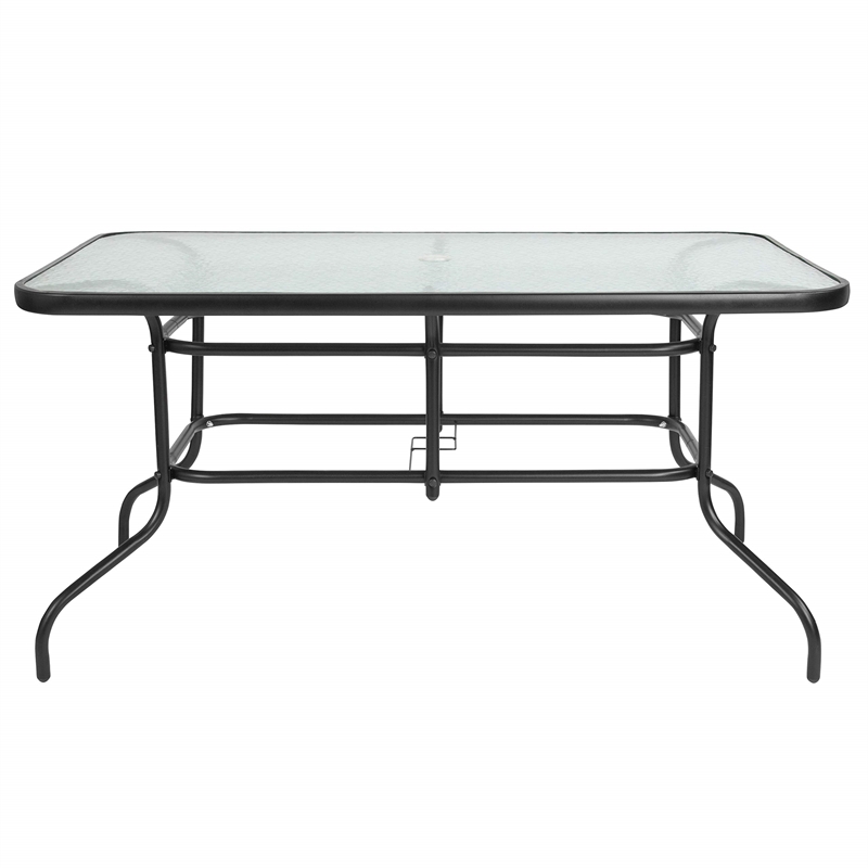 Flash Furniture 55X31.5 Glass Metal Table In Clear Top Black Frame