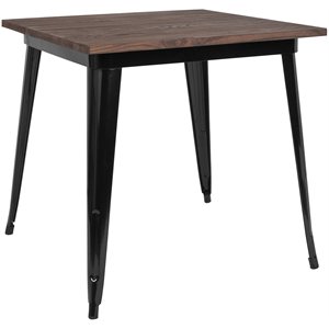 flash furniture contemporary wood top galvanized steel caf? dining table in walnut and black
