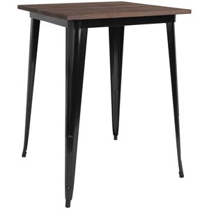 flash furniture contemporary wood top galvanized steel bar table in walnut and black