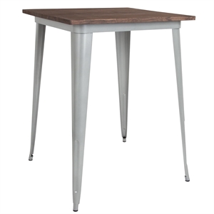 Flash Furniture 32&quot Square Pub Table in Walnut and Silver