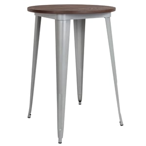Flash Furniture 30&quot Round Pub Table in Walnut and Silver