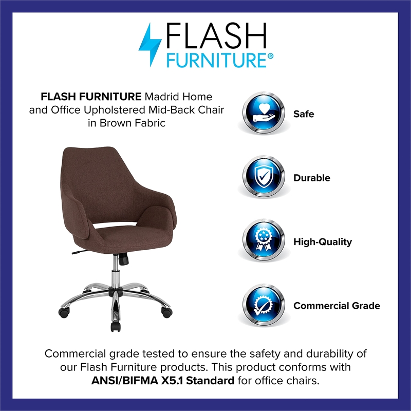 Flash Furniture Madrid Mid Back Swivel Office Chair in Brown Fabric