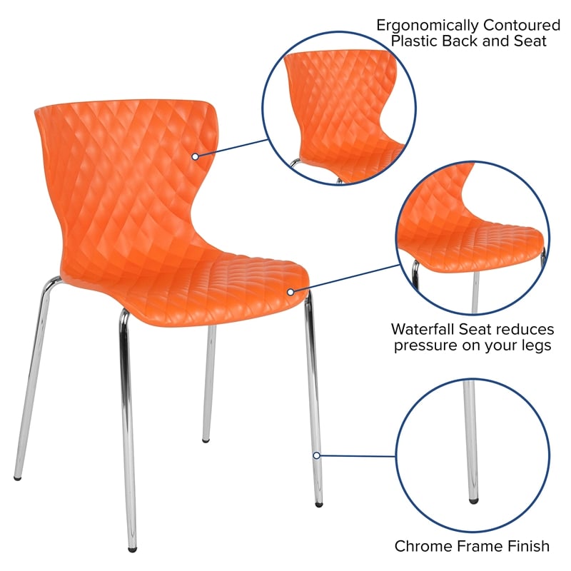 Flash Furniture Lowell Plastic Dining Side Chair in Orange and Chrome