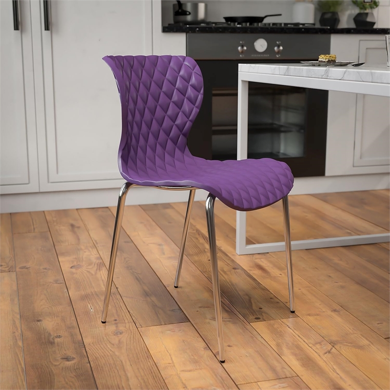 Flash Furniture Lowell Plastic Dining Side Chair in Purple and Chrome