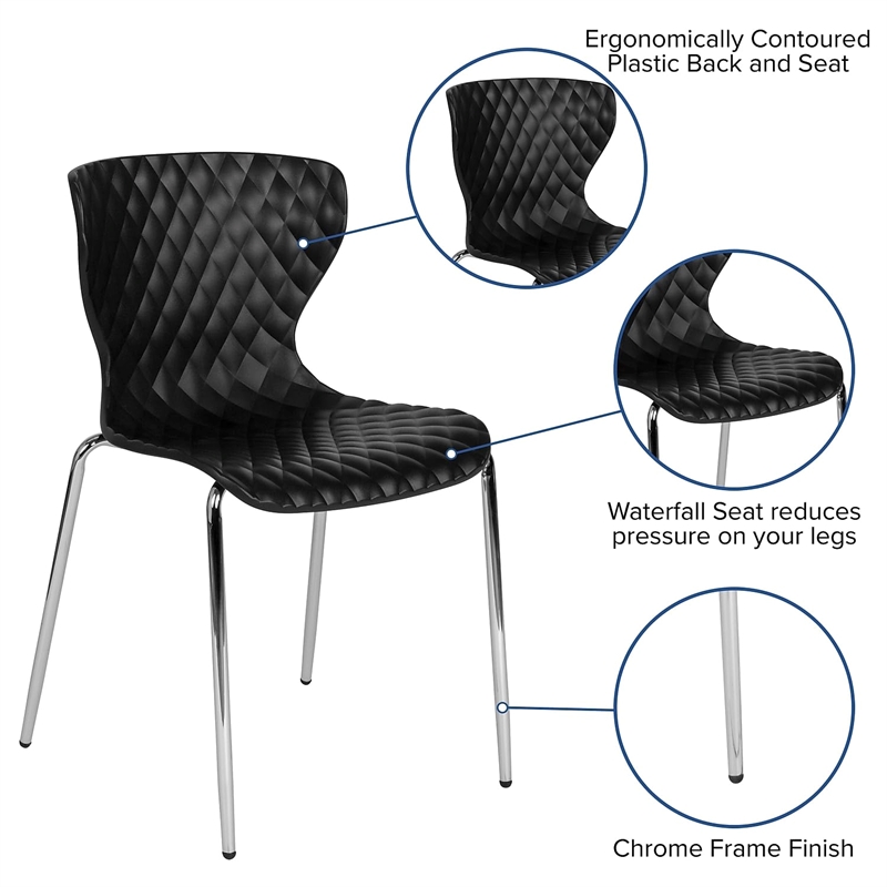 Flash Furniture Lowell Plastic Dining Side Chair in Black and Chrome