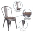 Flash Furniture Clear Coated Metal Stackable Chair with Wood Seat