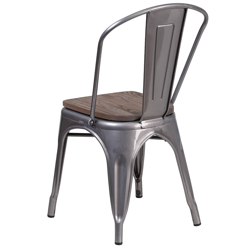 Flash Furniture Clear Coated Metal Stackable Chair with Wood Seat