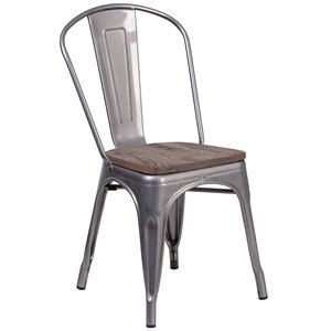 flash furniture metal stackable dining side chair in gray
