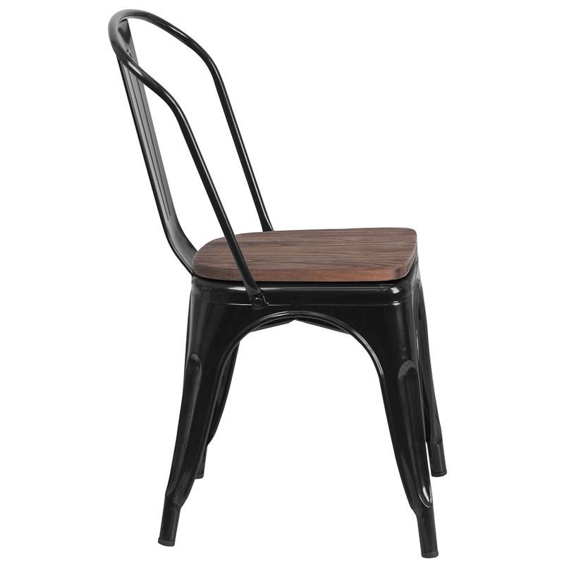 Flash Furniture Metal Stackable Dining Side Chair in Black