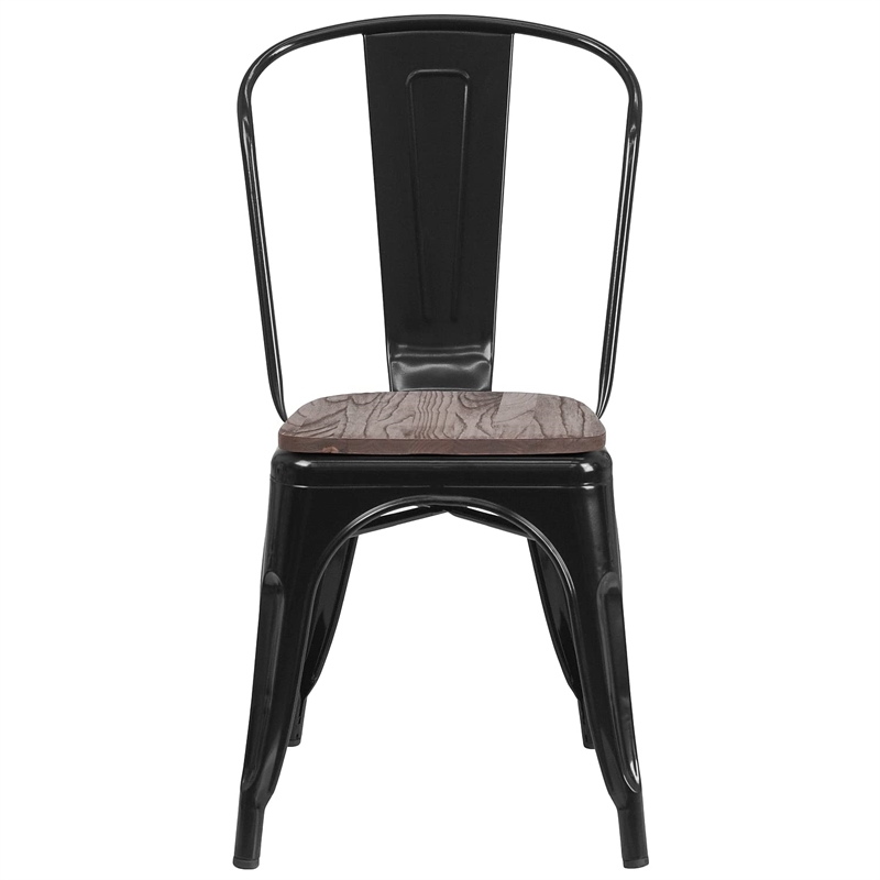 Flash Furniture Metal Stackable Dining Side Chair in Black