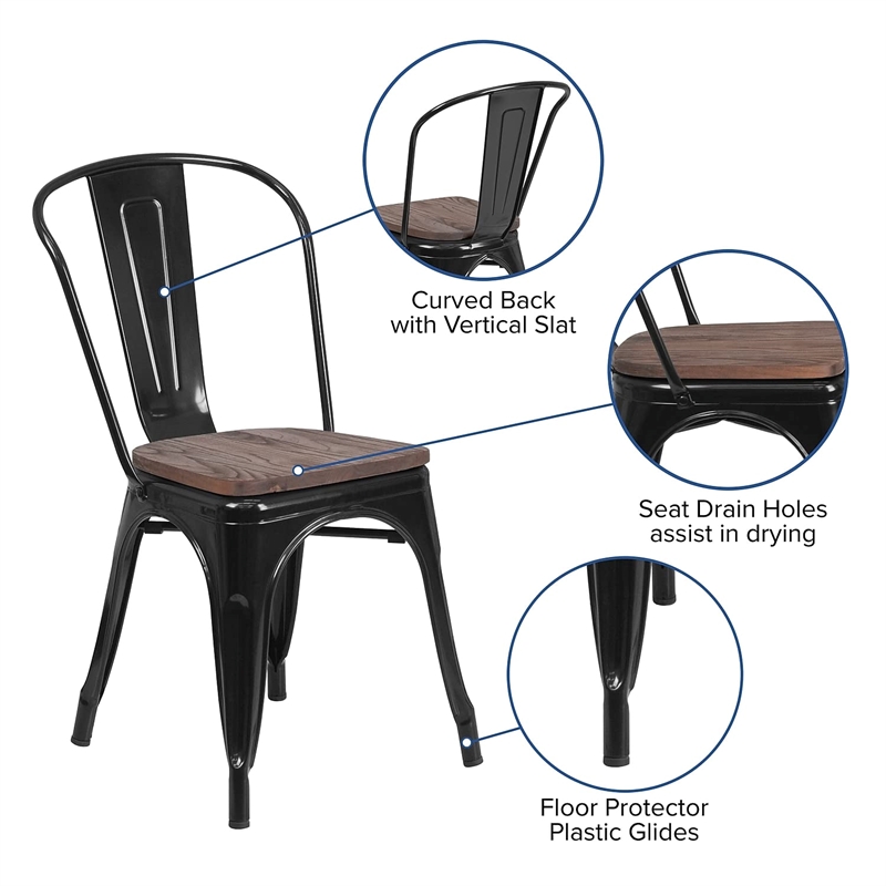 Flash Furniture Metal Stackable Dining Side Chair in Black