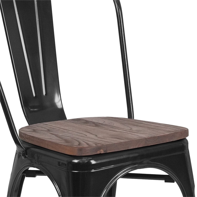 Flash Furniture Metal Stackable Dining Side Chair in Black