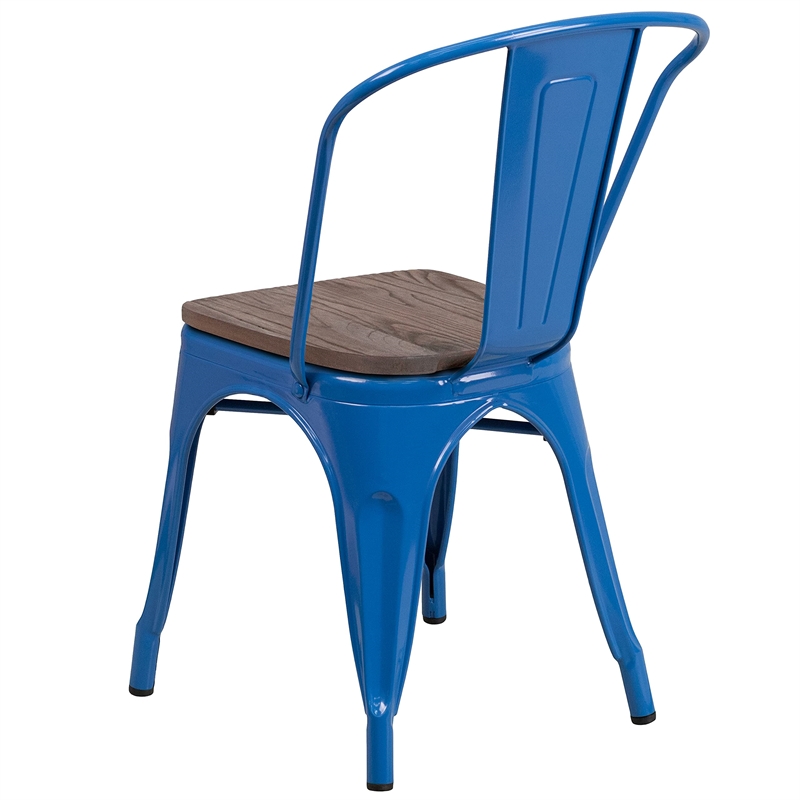 Flash Furniture Metal Stackable Dining Side Chair in Blue