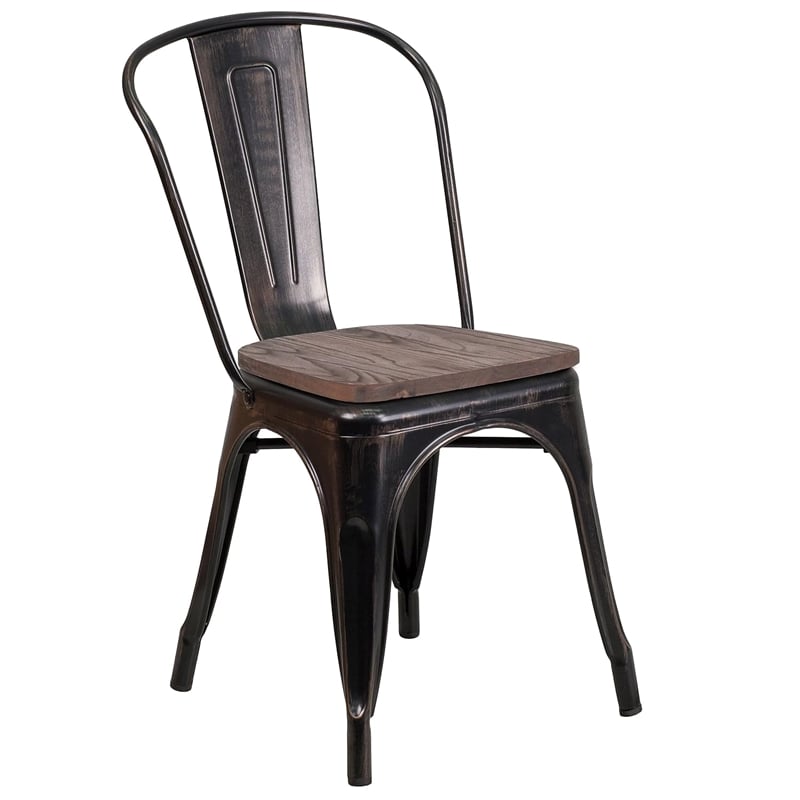 Flash Furniture Metal Stack Chair In Black-Antique Gold