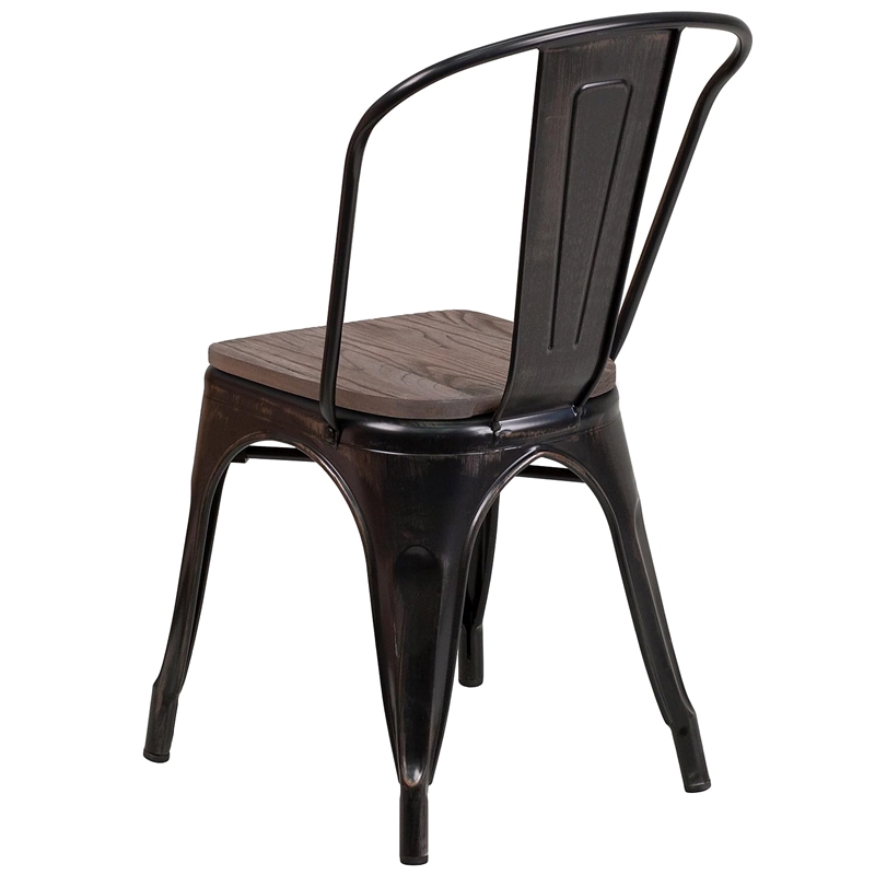 Flash Furniture Metal Stack Chair In Black-Antique Gold