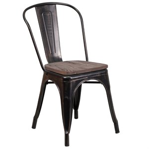 flash furniture metal curved vertical back stackable dining side chair with wood grain seat
