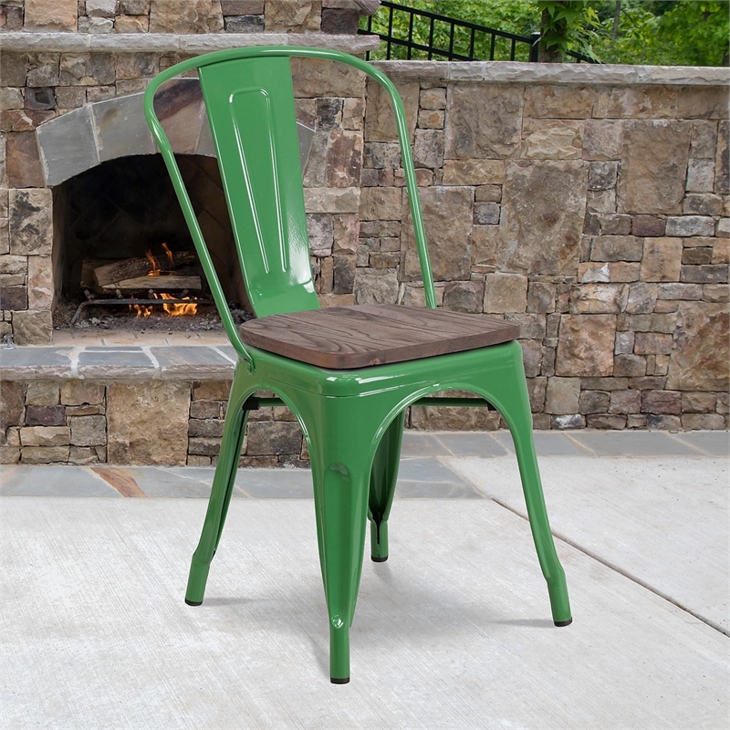 Flash Furniture Metal Stackable Dining Side Chair in Green