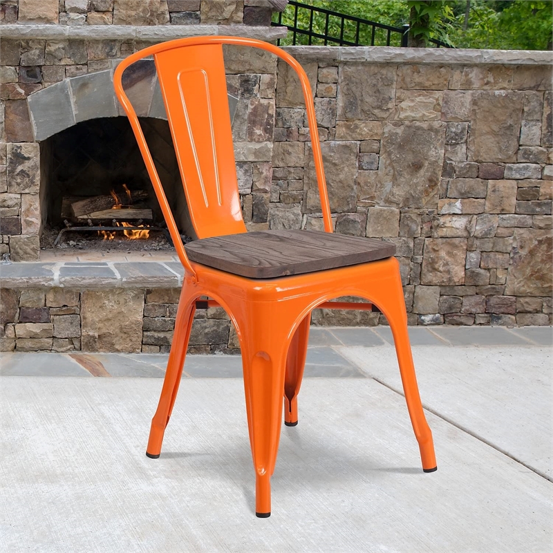 Flash Furniture Metal Stackable Dining Side Chair in Orange
