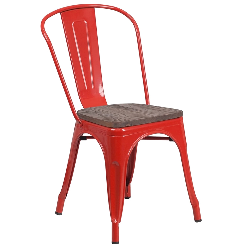 Flash Furniture Metal Stackable Dining Side Chair in Red