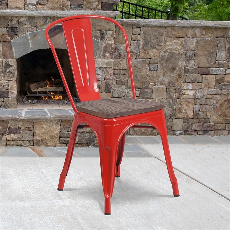 Flash Furniture Metal Stackable Dining Side Chair in Red