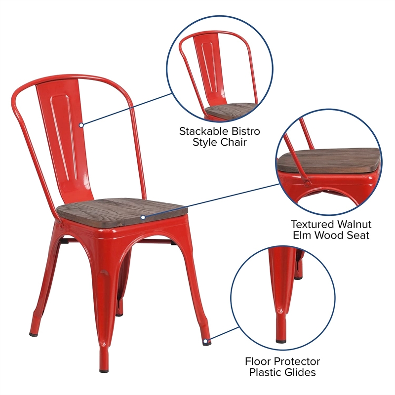 Flash Furniture Metal Stackable Dining Side Chair in Red