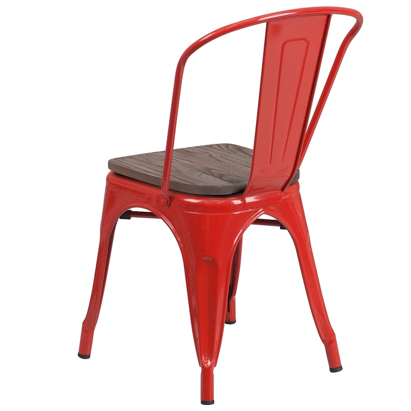 Flash Furniture Metal Stackable Dining Side Chair in Red