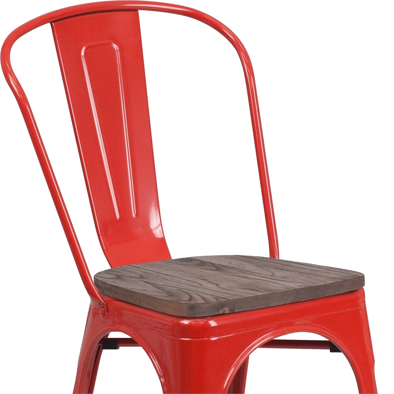Flash Furniture Metal Stackable Dining Side Chair in Red