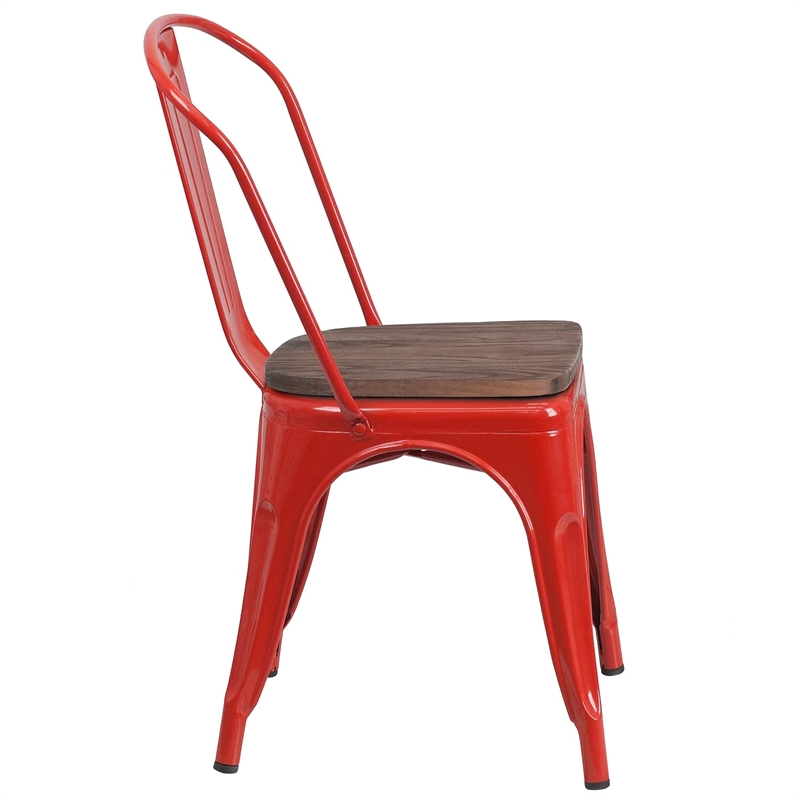 Flash Furniture Metal Stackable Dining Side Chair in Red