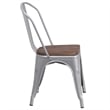 Flash Furniture Metal Dining Side Chair in Silver and Wood Grain