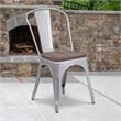 Flash Furniture Metal Dining Side Chair in Silver and Wood Grain