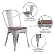 Flash Furniture Metal Dining Side Chair in Silver and Wood Grain