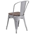 Flash Furniture Metal Dining Side Chair in Silver and Wood Grain