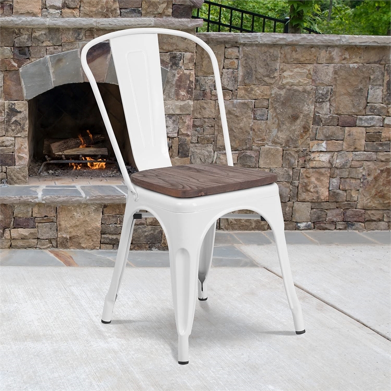 Flash Furniture Metal Stackable Dining Side Chair in White
