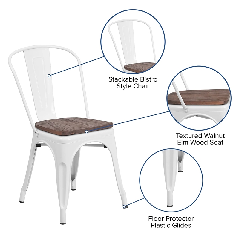 Flash Furniture Metal Stackable Dining Side Chair in White