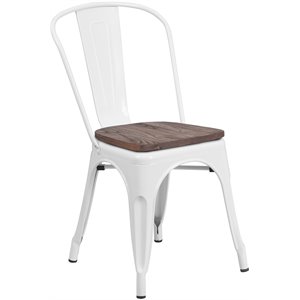 flash furniture metal curved vertical back stackable dining side chair with wood grain seat