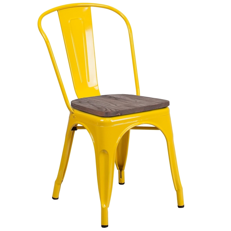 Flash Furniture Metal Stackable Dining Side Chair in Yellow