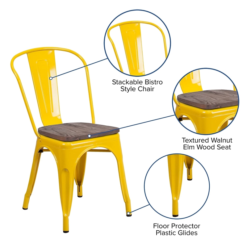 Flash Furniture Metal Stackable Dining Side Chair in Yellow
